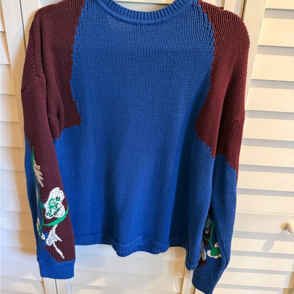 CAbi Blue and Burgundy Sweater with Green and White Accents - Picture 8 of 8
